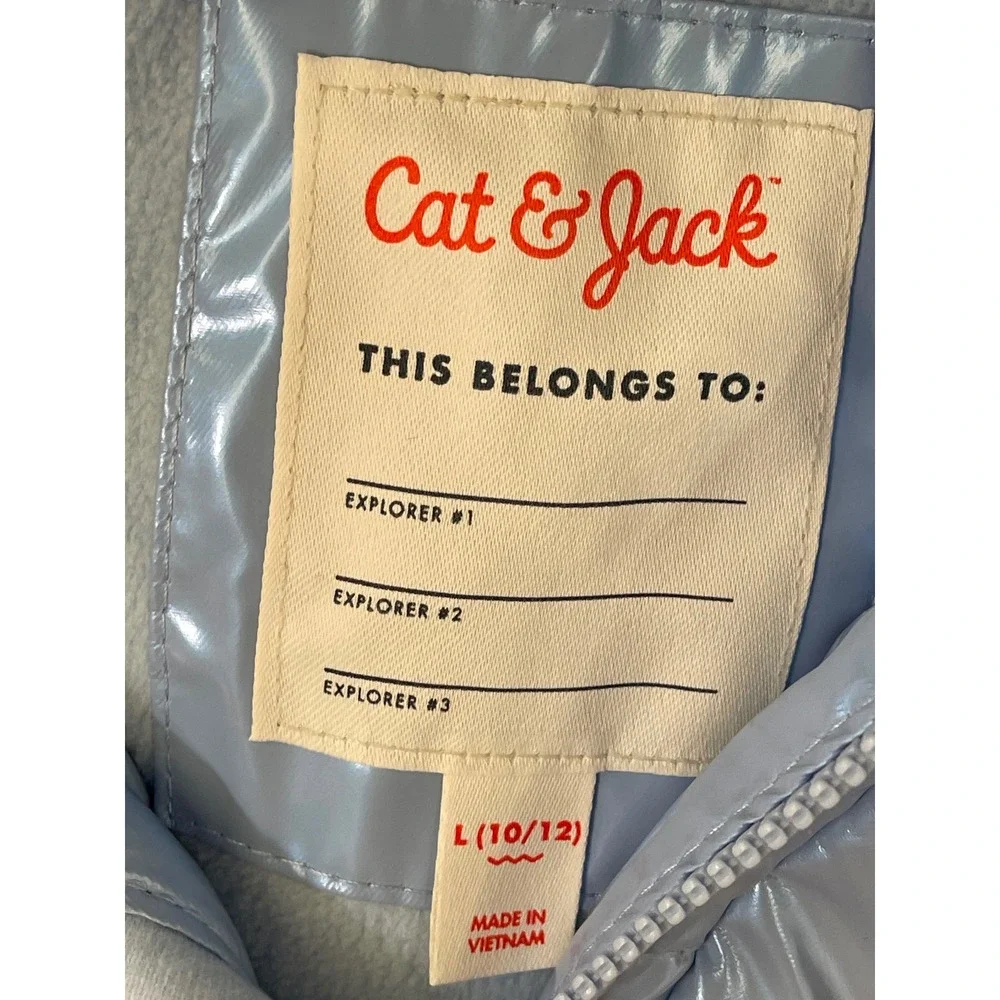 Cat & Jack Boys Shiny Blue Iridescent Puffer Jacket Hooded Winter Coat L 10/12